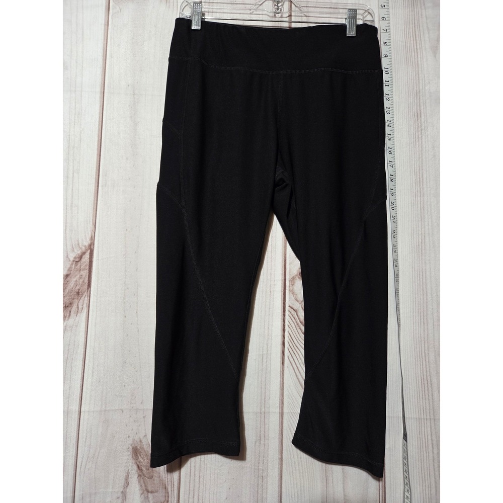 Reebok Womens Black‎ Capri Leggings Mid Rise Side Pockets Activewear Size L